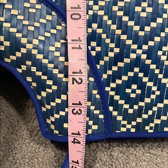 Blue and Cream Geometric Beach Summer Woven Tote Bag NWT - Picture 9 of 9